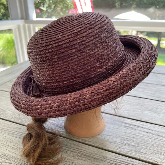 Talbots Brown Woven Rilled Brim Straw Hat - Picture 1 of 5